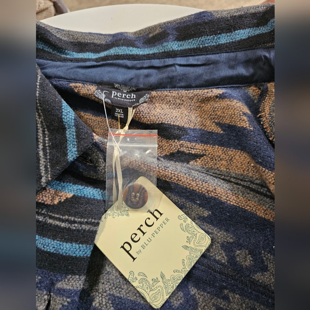 Western Aztec Blue Multicolor Pattern Shacket - Picture 11 of 11
